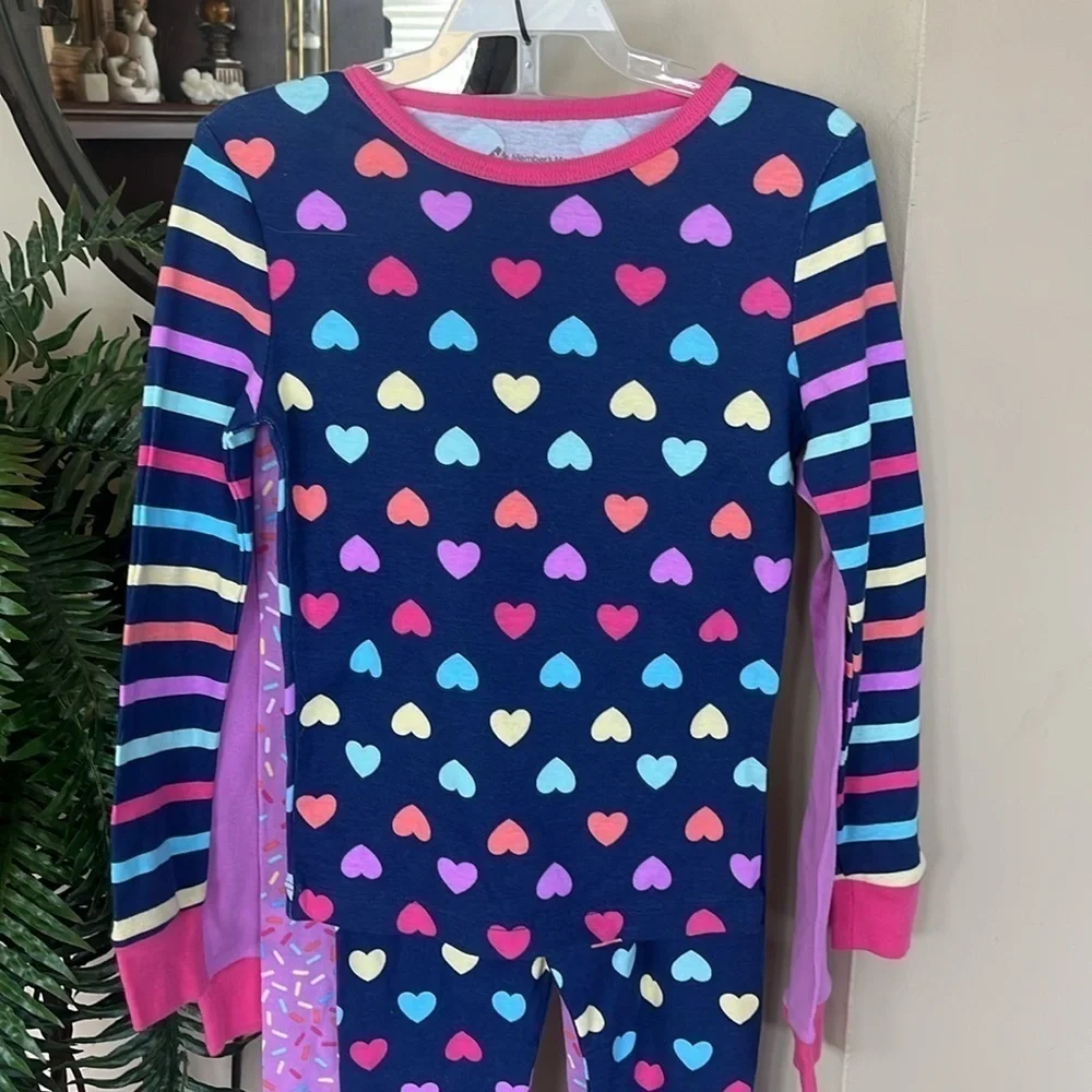 Brand New 2 Pack Pajama Set Donut Stripes Hearts Long Sleeve Top Pants Sleepwear